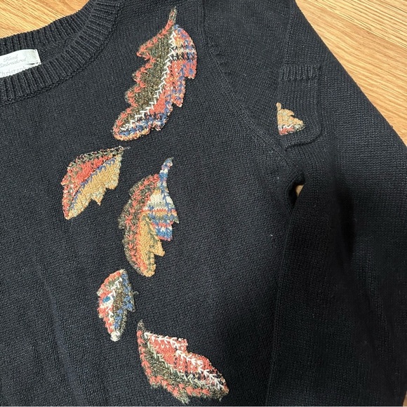 Christopher & banks hand embroidered size small black sweater with leaves - Picture 2 of 11